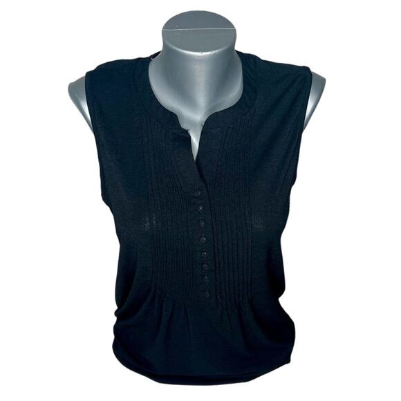 StoryBuk Black Pleated Button Up Sleeveless Tank Top Size Small - Picture 1 of 8
